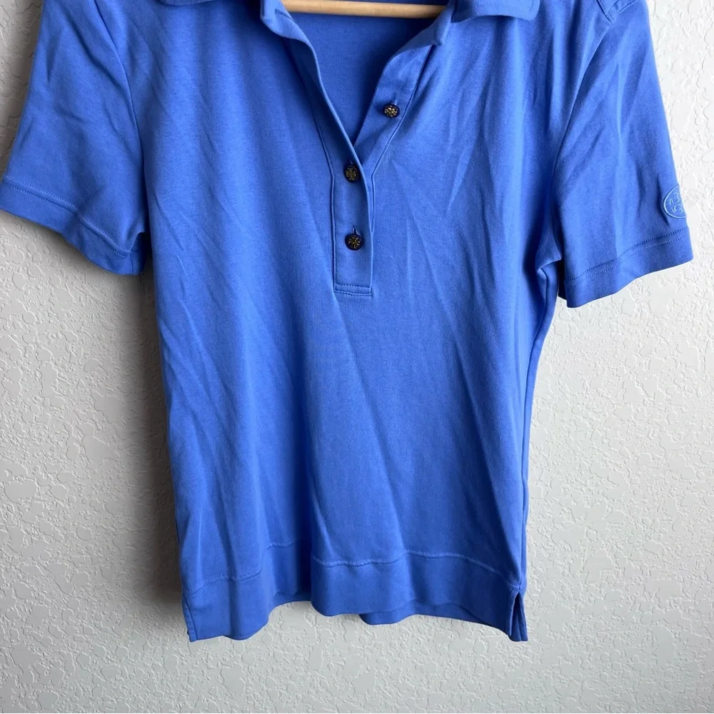 Tory Burch Lennox Cotton Polo Shirt Top Gold Logo Buttons